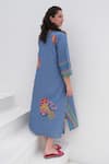 Shop_ROZA_Blue Linen Printed Bohemian V-neck Positano Dress _at_Aza_Fashions