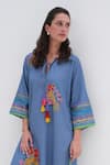 ROZA_Blue Linen Printed Bohemian V-neck Positano Dress _Online_at_Aza_Fashions