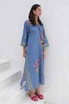 Buy_ROZA_Blue Linen Printed Bohemian V-neck Positano Dress _Online_at_Aza_Fashions