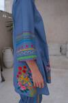 Buy_ROZA_Blue Linen Printed Floral Notched Positano Tunic With Pant 