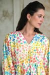 Buy_ROZA_Multi Color Linen Printed Floral V-neck Camelia Short Dress _Online_at_Aza_Fashions