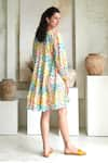 Buy_ROZA_Multi Color Linen Printed Floral V-neck Camelia Short Dress 