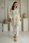 Buy_ROZA_Multi Color Linen Printed Floral Collar Camelia Tunic With Pant _at_Aza_Fashions