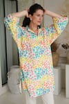 ROZA_Multi Color Linen Printed Floral Collar Camelia Tunic With Pant _Online_at_Aza_Fashions