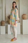 Buy_ROZA_Multi Color Linen Printed Floral Collar Camelia Tunic With Pant 