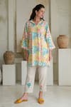 Shop_ROZA_Multi Color Linen Printed Floral Collar Camelia Tunic With Pant 