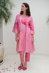 Shop_ROZA_Pink Linen Printed Floral V-neck Nova Abstract Kurta With Pant _Online_at_Aza_Fashions