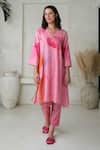 Shop_ROZA_Pink Linen Printed Floral V-neck Nova Abstract Kurta With Pant 