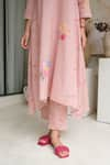 Buy_ROZA_Pink Linen Printed Floral V-neck Rosita Kurta With Pant _Online_at_Aza_Fashions