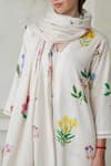 ROZA_Ivory Linen Printed Floral V-neck Amelia Long Kurta With Pant _Online_at_Aza_Fashions