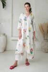 Shop_ROZA_Ivory Linen Printed Floral V-neck Amelia Long Kurta With Pant _Online_at_Aza_Fashions