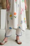 Buy_ROZA_Ivory Linen Printed Floral V-neck Marigold Watercolor Kurta With Pant _Online_at_Aza_Fashions