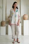 Buy_ROZA_Ivory Linen Print Marigold V Neck Floral Tunic With Pant _at_Aza_Fashions