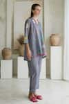 Buy_ROZA_Purple Linen Print Marigold V Collar Floral Short Tunic With Pant 