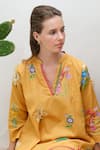 ROZA_Yellow Linen Print Marigold V Collar Short Tunic With Pant _Online_at_Aza_Fashions