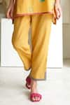 ROZA_Yellow Linen Print Marigold V Collar Short Tunic With Pant _at_Aza_Fashions