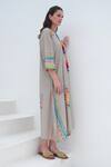 ROZA_Beige Linen Print Floral Curved V Positano Dress _Online_at_Aza_Fashions