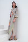 Buy_ROZA_Beige Linen Print Floral Curved V Positano Dress _Online_at_Aza_Fashions