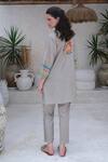 Shop_ROZA_Beige Linen Print Floral Notched Positano Tunic With Pant _at_Aza_Fashions