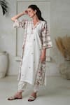 Buy_ROZA_Ivory Linen Print Vintage Rose V Neck Phiran Kurta With Pant _Online_at_Aza_Fashions