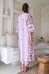 Shop_ROZA_Purple Linen Print Vintage Rose V Neck Phiran Kurta And Pant Set _at_Aza_Fashions