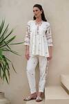 Buy_ROZA_Ivory Linen Print Vintage Rose V Neck Tunic With Pant _at_Aza_Fashions