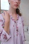 Shop_ROZA_Purple Linen Print Vintage Rose V Neck Short Tunic With Pant _Online_at_Aza_Fashions