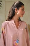 ROZA_Pink Linen Print Floral Collared V Neck Rosita Tunic _Online_at_Aza_Fashions