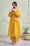 Buy_Naaz By Noor_Yellow Cotton, Organza, Chanderi V Neck Embroidered Kurta Set _at_Aza_Fashions
