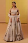 Shop_Sue Mue_Off White Pure Silk Organza Ainaz Mughal Jaali Applique Bridal Lehenga Set _at_Aza_Fashions