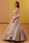 Buy_Sue Mue_Off White Pure Silk Organza Ainaz Mughal Jaali Applique Bridal Lehenga Set 