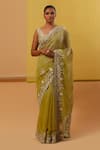 Buy_Sue Mue_Green Handwoven Cotton Tissue Lisna Silk Thread Paisley Saree With Blouse _at_Aza_Fashions