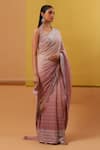 Buy_Sue Mue_Pink Pure Shimmer Georgette Rufi Tonal Embellished Saree With Blouse _at_Aza_Fashions