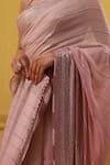 Shop_Sue Mue_Pink Pure Shimmer Georgette Rufi Tonal Embellished Saree With Blouse _Online_at_Aza_Fashions