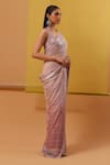 Shop_Sue Mue_Pink Pure Shimmer Georgette Rufi Tonal Embellished Saree With Blouse _at_Aza_Fashions