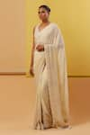 Sue Mue_Off White Pure Shimmer Georgette Aaira Zari Sequined Saree With Blouse _at_Aza_Fashions