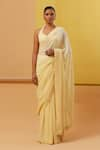 Buy_Sue Mue_Yellow Pure Shimmer Georgette Narwa Tonal Stripe Pattern Saree With Blouse _at_Aza_Fashions