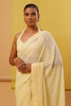 Buy_Sue Mue_Yellow Pure Shimmer Georgette Narwa Tonal Stripe Pattern Saree With Blouse _Online_at_Aza_Fashions