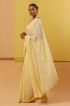 Buy_Sue Mue_Yellow Pure Shimmer Georgette Narwa Tonal Stripe Pattern Saree With Blouse 