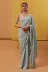 Buy_Sue Mue_Blue Pure Shimmer Georgette Embroidered Sequins Alina Bead Saree With Blouse _at_Aza_Fashions