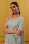 Buy_Sue Mue_Blue Pure Shimmer Georgette Embroidered Sequins Alina Bead Saree With Blouse _Online_at_Aza_Fashions