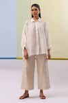 Buy_Sue Mue_Off White Pure Linen Embroidered Thread Shirt Collar Abia With Pant _at_Aza_Fashions