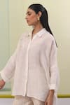 Sue Mue_Off White Pure Linen Embroidered Thread Shirt Collar Abia With Pant _Online_at_Aza_Fashions