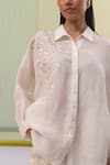 Shop_Sue Mue_Off White Pure Linen Embroidered Thread Shirt Collar Abia With Pant _Online_at_Aza_Fashions