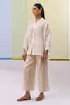 Shop_Sue Mue_Off White Pure Linen Embroidered Thread Shirt Collar Abia With Pant 