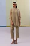 Buy_Sue Mue_Beige Handwoven Chanderi Mulmul Embroidered Thread Band Risha Tunic With Pant _at_Aza_Fashions