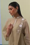 Sue Mue_Beige Handwoven Chanderi Mulmul Embroidered Thread Band Risha Tunic With Pant _Online_at_Aza_Fashions