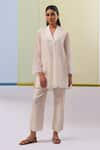 Buy_Sue Mue_Off White Handwoven Chanderi Mulmul Embroidered Gara Arfa Tunic With Pant _at_Aza_Fashions