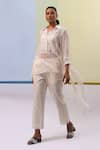 Buy_Sue Mue_Off White Handwoven Chanderi Mulmul Eman Side Tie Asymmetric With Pant _at_Aza_Fashions