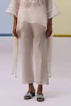 Shop_Sue Mue_Off White Handwoven Chanderi Mulmul Eman Side Tie Asymmetric With Pant _Online_at_Aza_Fashions